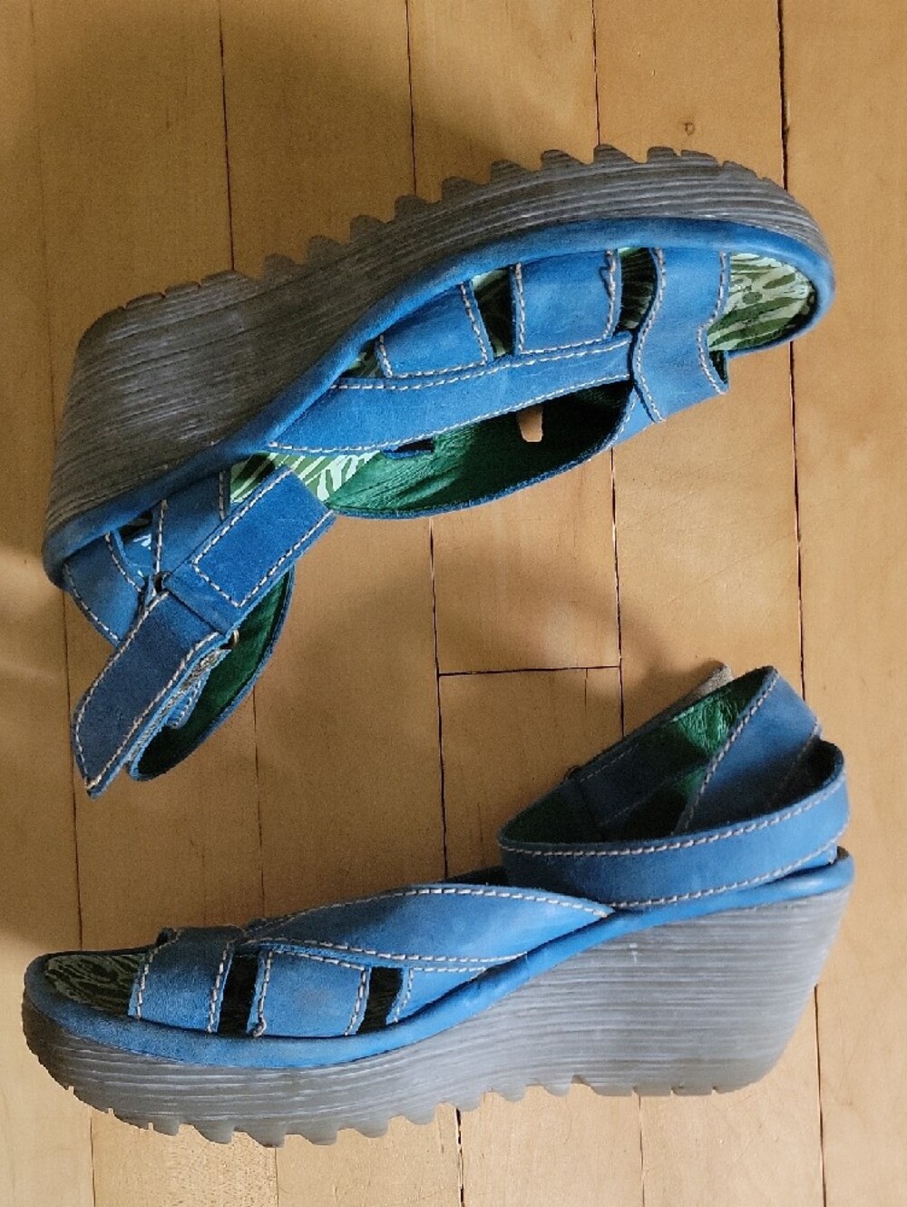 Fly London Blue Wrap Strap Wedge Sandals - 36 - Picture 5 of 9